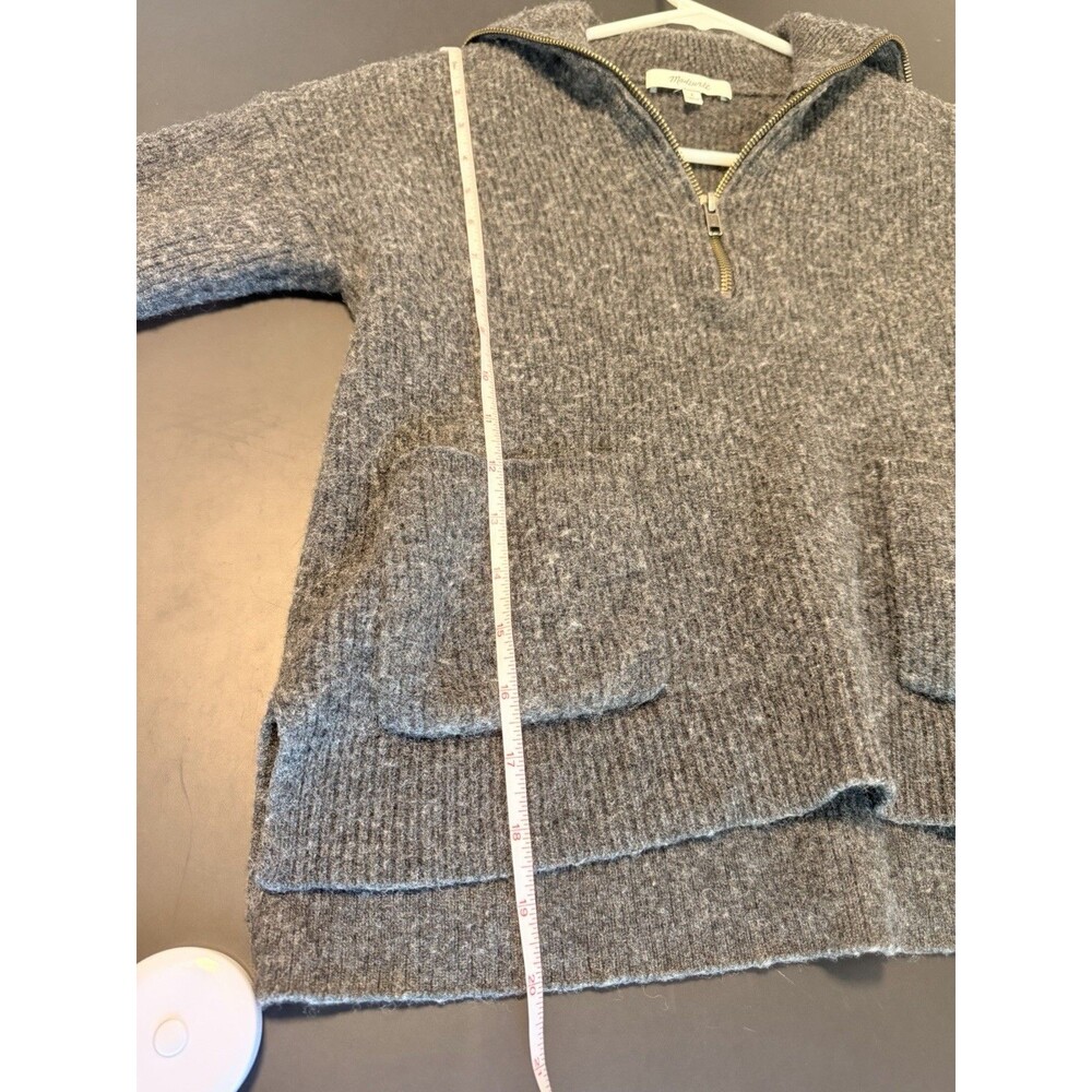 Madewell Merino Wool Blend Half Zip Sweater Gray Pocket Pullover Womens Small - Picture 8 of 10